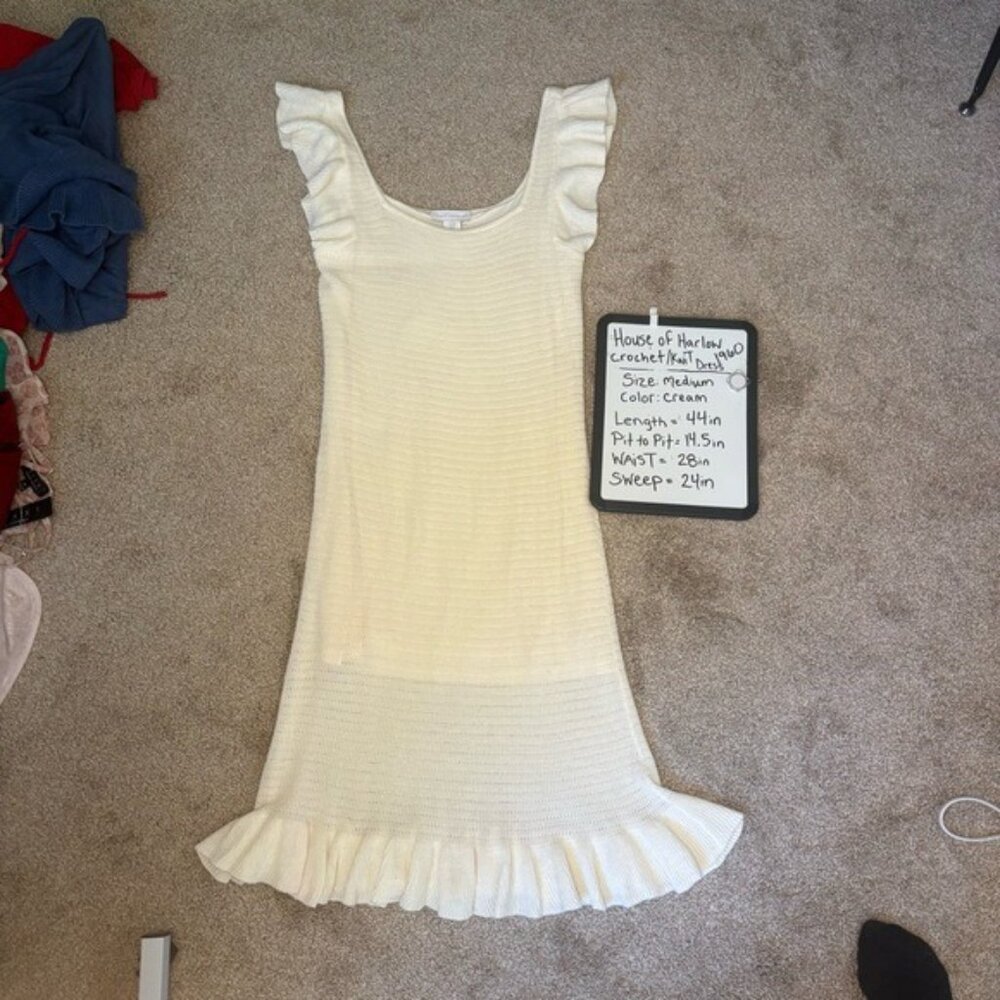House of Harlow 1960 Cream Knit cottagecore Dress, Medium
